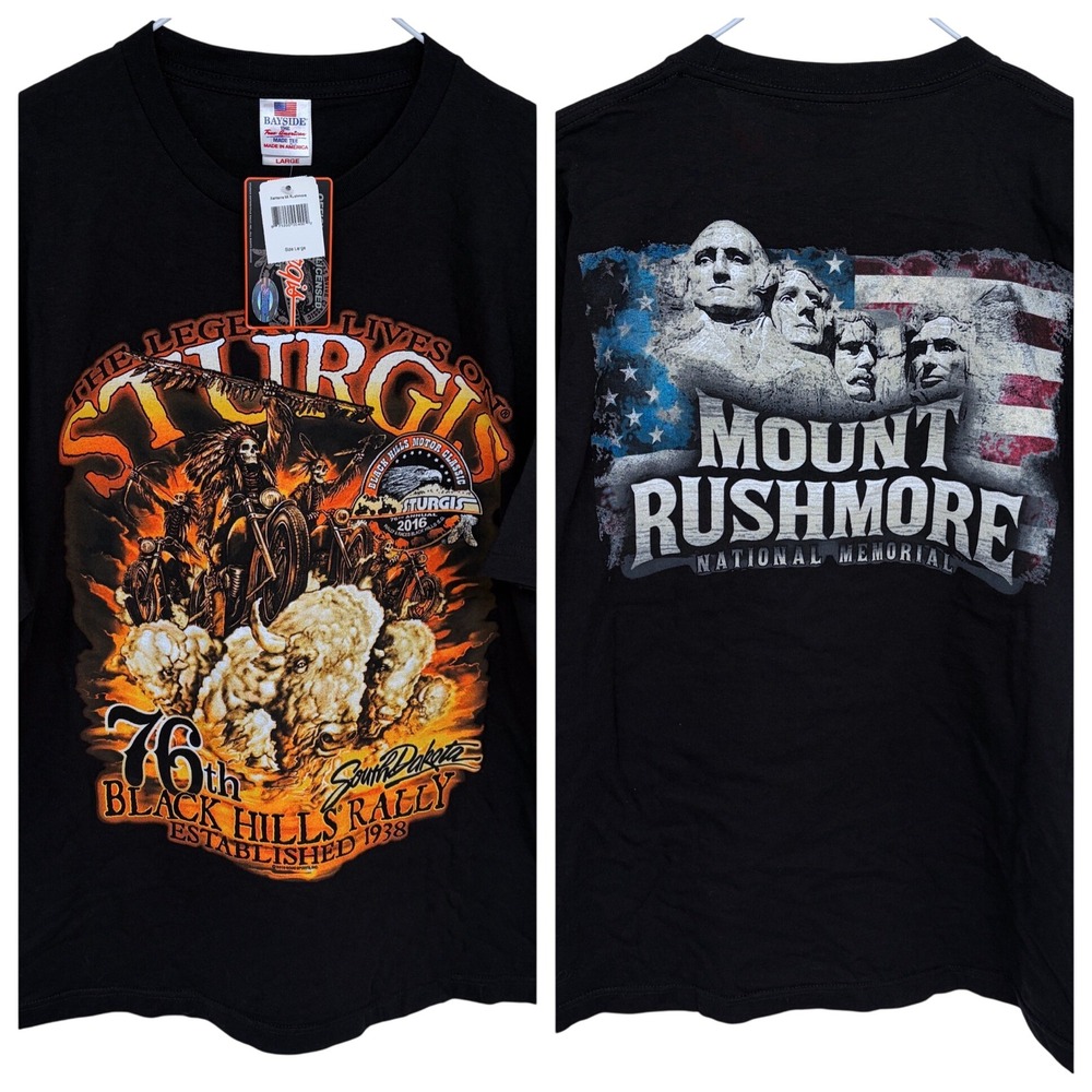 NEW Sturgis Bike Rally 2016‎ Graphic T Shirt Large Double Sided Mt. Rushmore